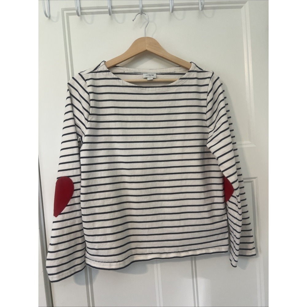 J.‎ Crew Classic Mariner Cloth Boatneck shirt Striped Ivory/Navy MEDIUM Heart